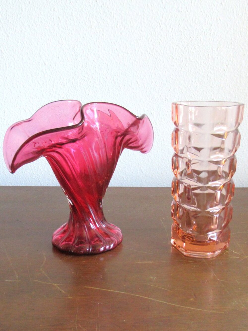 Fenton Art Glass Vase and Vintage Rosaline Luminarc Pink Glass